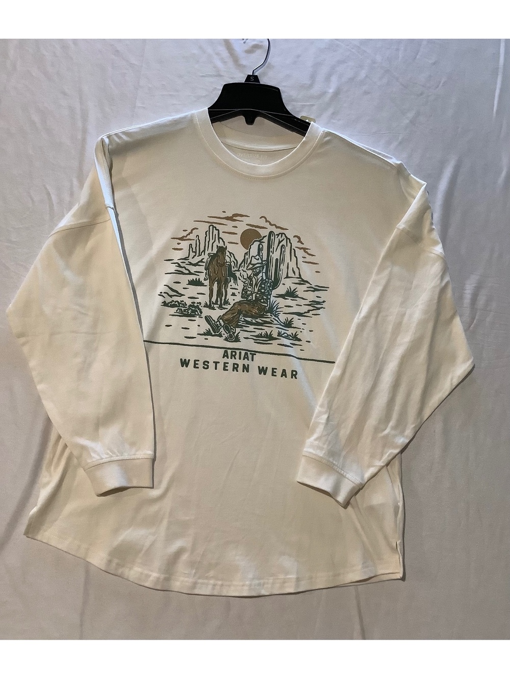 Ariat Women's Oversized Long Sleeve T-Shirt Size Small White 100% Cotton Western